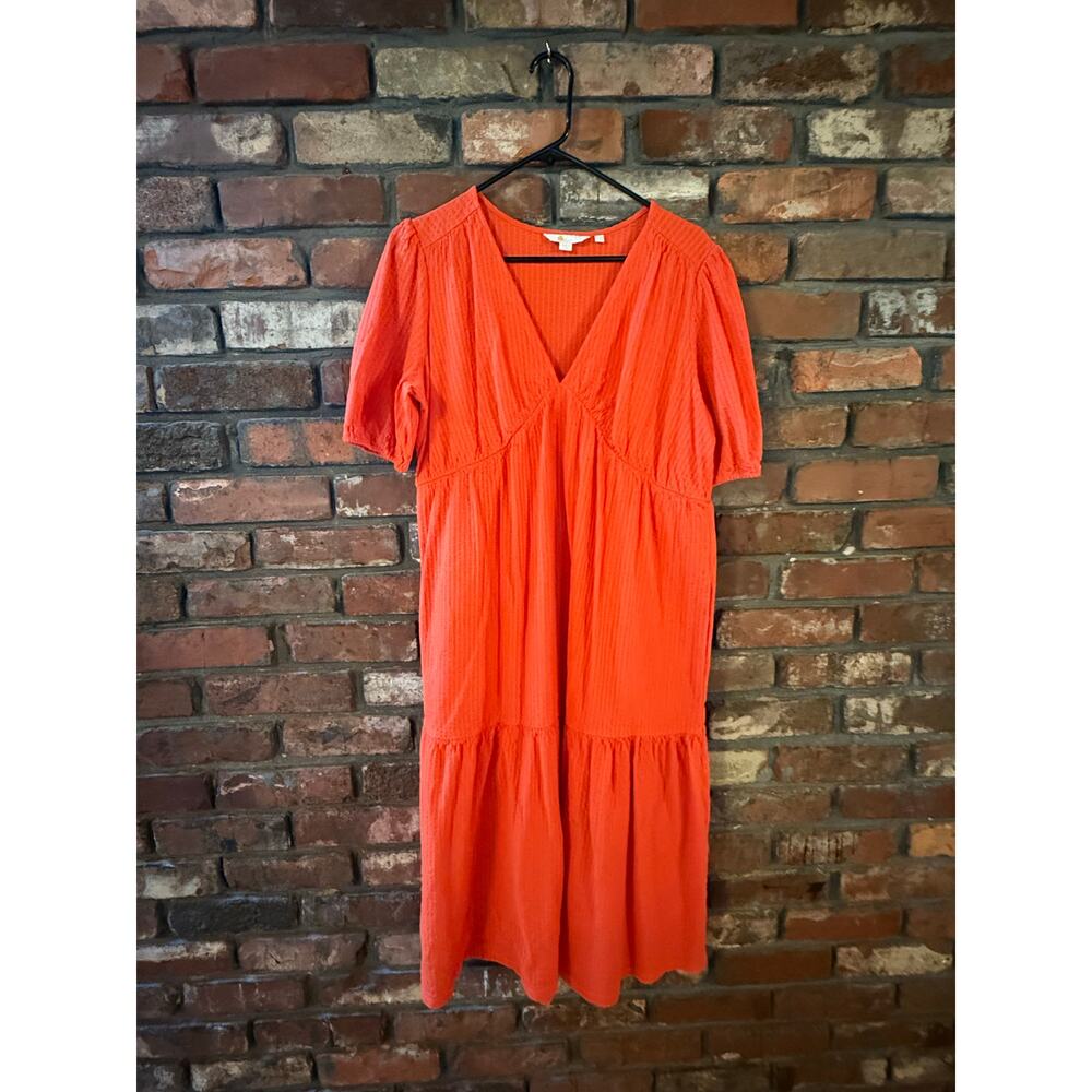 Boden Jersey Seersucker Midi Dress Red/Orange